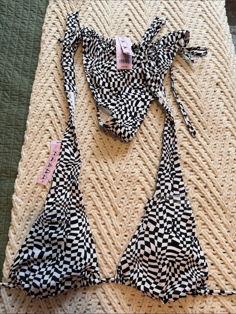 wild fable Black & White Optical Print Triangle Bikini Top